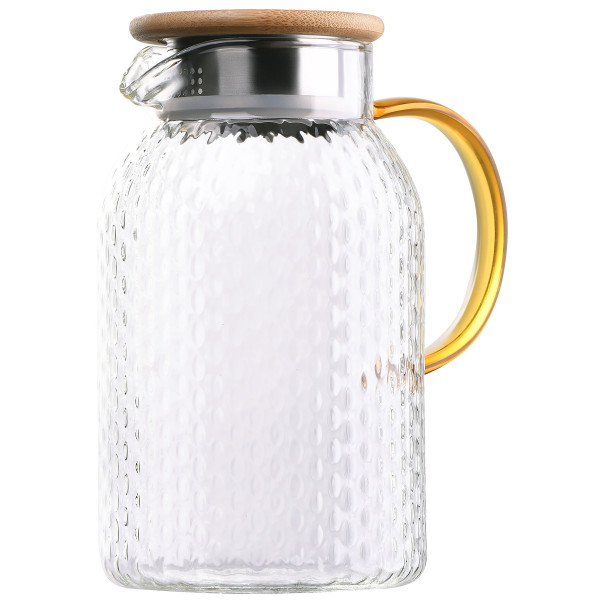Глечик з кришкою ARDESTO Dew 1500мл, боросилікатне скло, нержавіюча сталь, бамбук, прозорий