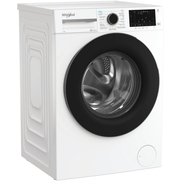 Пральна машина Whirlpool фронтальна, 9кг, 1400, A, 58см, дисплей, пара, інвертор, люк чорний, білий