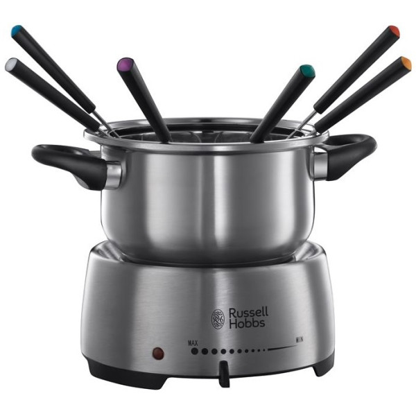 Електричне фондю Russell Hobbs Fiesta, ємність 2л, 1200Вт, 6 виделок в комплекті, нерж. сталь, сірий