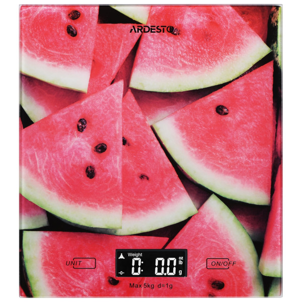 Ваги ARDESTO кухонні Wаtermelon, 5кг, AAAx2 в комплекті, скло, багатокольоровий