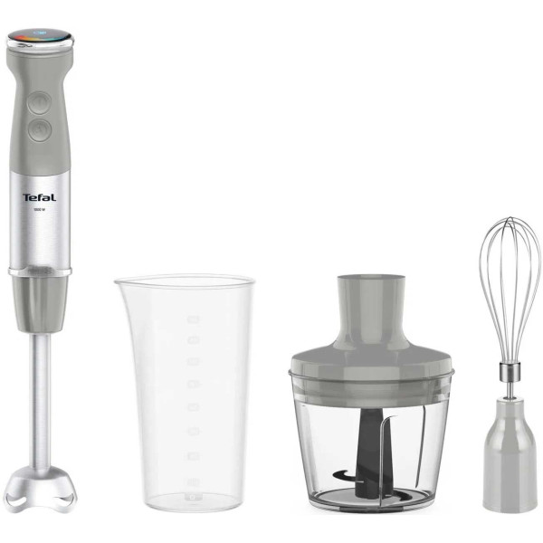 Блендер Tefal заглибний Quickchef+ 1000Вт, 3в1, чаша-800мл, чопер-500мл, турборежим, сріблясто-сірий