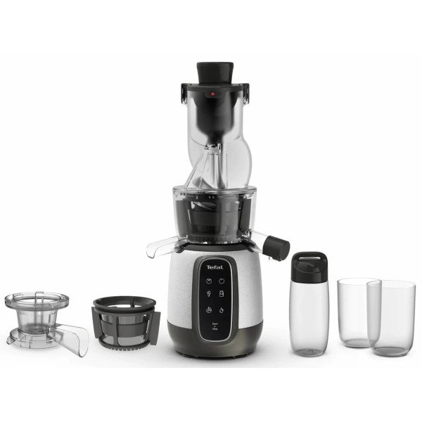 Соковитискач Tefal Ultra Juice шнековий 200Вт, чаша-6л, жмих-0.8л, пластик, сріблясто-чорний