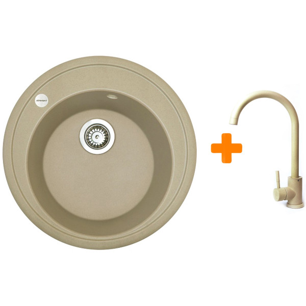 Набір кухонна Adamant Sun, штучний камінь, кругла, без крила, 510x200мм, чаша - 1, врізна, Сахара + змішувач