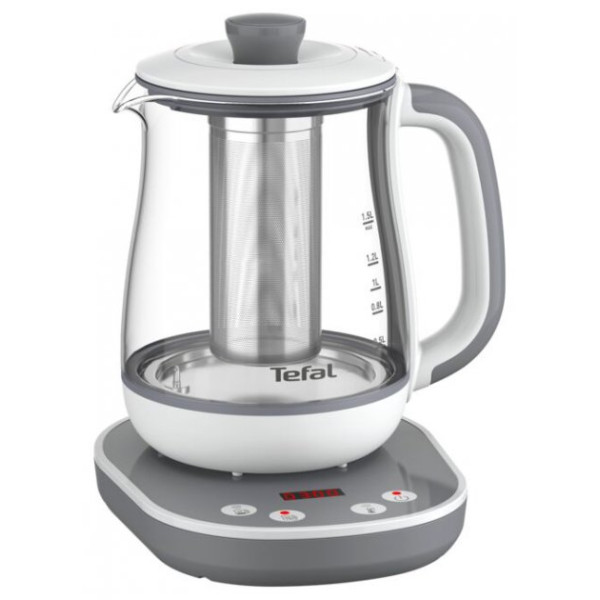 Електрочайник Tefal Tastea tea maker 1.5л, скло, заварник, біло-сірий