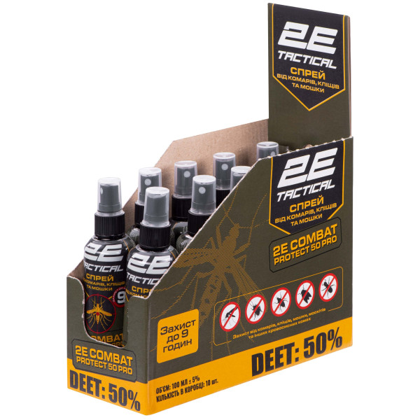 Спрей від комарів, кліщів та мошок 2E Combat Protect 50 Pro, 100 мл - 10 шт