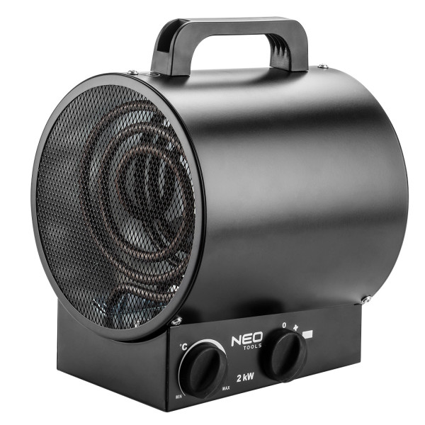 Теплова гармата електрична Neo Tools, 2кВт, 50м2, 253м3/год, нагрів. елемент - нерж. сталь, чорний, 2.78кг