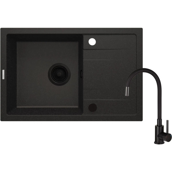 Набір для кухні Deante Corio, гранітна мийка з крилом + зміш. графіт