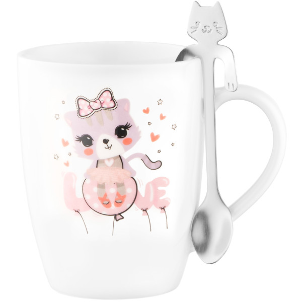 Чашка з ложкою ARDESTO Love, 320мл, порцеляна, нержавіюча сталь, білий