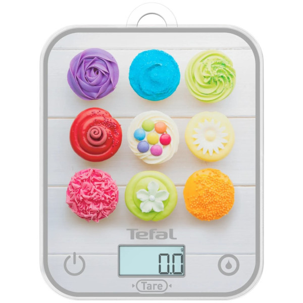 Ваги Tefal кухонні Optiss Cake Pops, 5кг, AAAx2 в комплекті, скло, різнокольорові