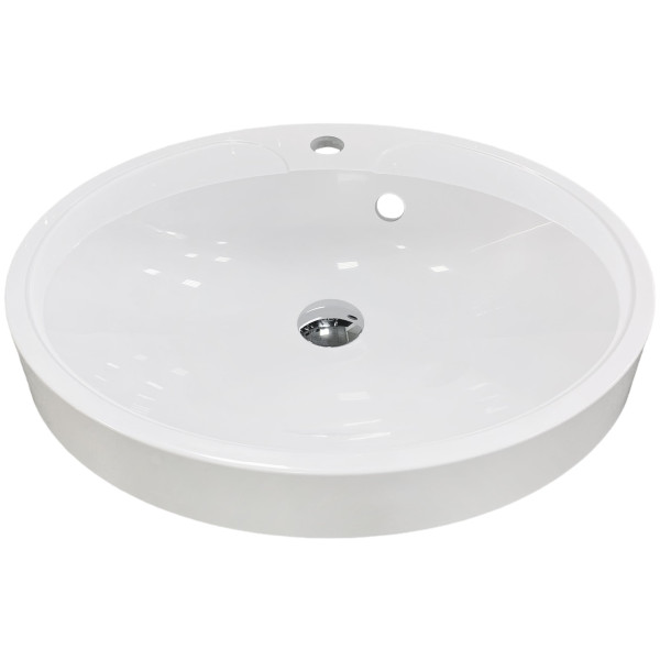 Раковина, умивальник Adamant Lauf New, штучний камінь, овальна, без отвору для змішувача, з отвором для переливу, 540х445х130мм, накладний, білий