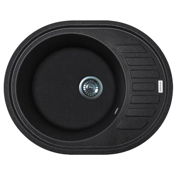 Мийка кухонна Adamant Ovum, штучний камінь, овальна, з крилом, 615х495х200мм, чаша - 1, врізна, чорний