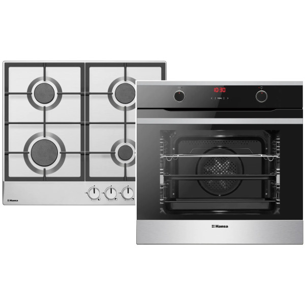 Комплект Hansa (духовка електрична + поверхня газова), чорний+нерж