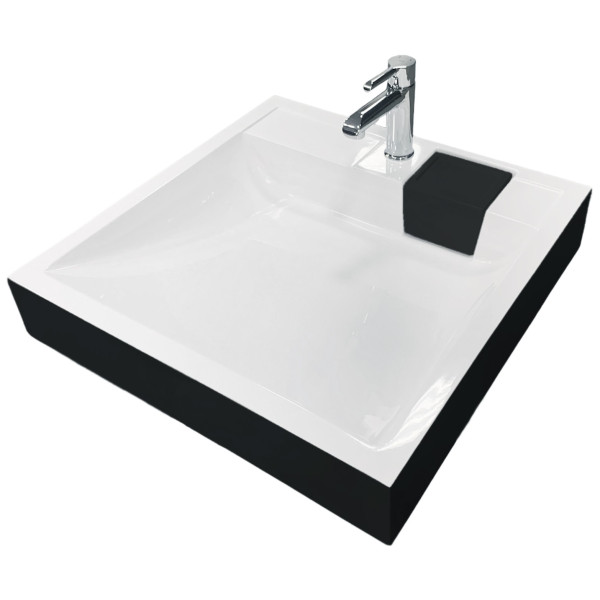 Раковина, умивальник Adamant WASHER NEW, штучний камінь, прямокут., з отвором для змішувача, без переливу, 595х595х115мм, накладний, чорно-білий