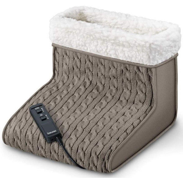 Електрогрілка Beurer для ніг, 32х26х26см, 15Вт, 2 режими, функція масажу, плюш, біло-коричневий