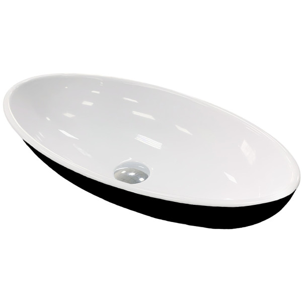 Раковина, умивальник Adamant ANDERE NEW, штучний камінь, овальна, без отвору для змішувача та переливу, 590х295х130мм, накладний, чорно-білий