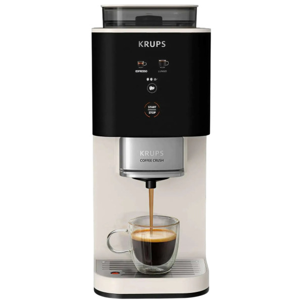 Кавомашина Krups Coffee Crush, 1.8л, зерно, ОLED дисплей, авторецептів - 2, метал, чорно-бежевий