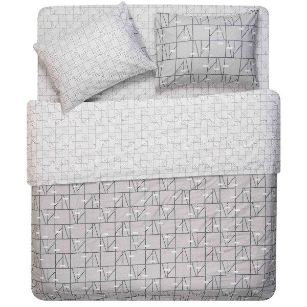 КПБ 2,0сп ARDESTO Gloria, підковдра 200х220см, простирадло 230х240см, наволочки (2) 50х70см, 100% бавовна, сатин, геометрія, сірий