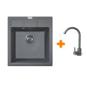 Набір кухонна Adamant Brick, штучний камінь, квадрат, без крила, 460x515x200мм, чаша - 1, врізна, сірий + змішувач
