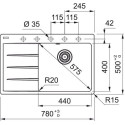 Мийка кухонна Franke Centro, фраграніт, прямокутник, з крилом, 780х500х200мм, чаша - 1, врізна, CNG 611-78 TL , сірий камінь