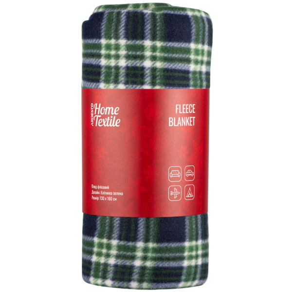 Плед ARDESTO Fleece 130x160см, 100% поліестер, клітинка, зелений