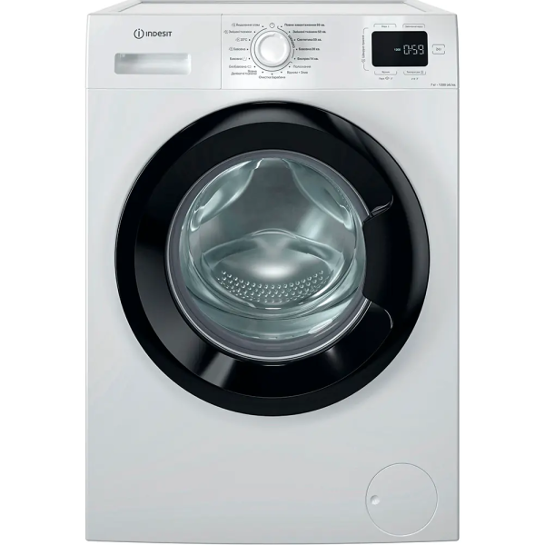 Пральна машина Indesit фронтальна, 7кг, 1200, A+++, 49.6см, дисплей, пара, інвертор, люк чорний, білий