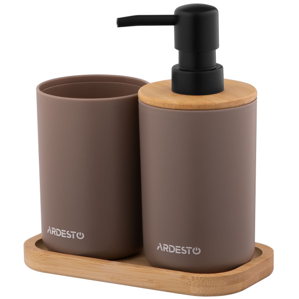 Набір для ванної кімнати ARDESTO Minimalism 360мл, 3 предмети, поліпропілен, бамбук, тауп