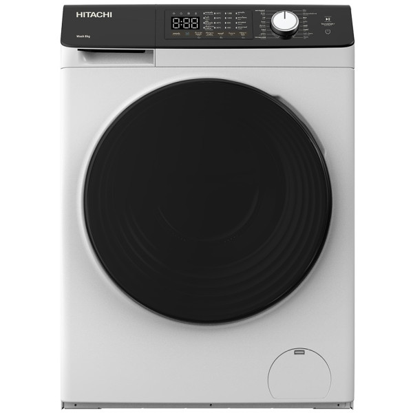 Пральна машина Hitachi фронтальна, 8кг, 1400, A+++, 60см, дисплей, пара, інвертор, люк чорний, білий