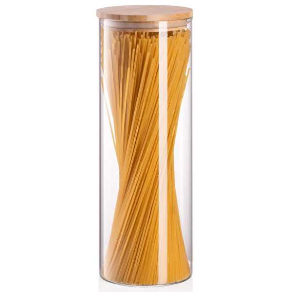 Банка для зберігання ARDESTO Midori, 1300мл, скло, бамбук, кругла, прозорий