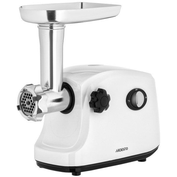 М'ясорубка ARDESTO, 1600Вт, 1.6кг/хв, 3 решітки, насадка для ковбас, кеббе, пластик, білий