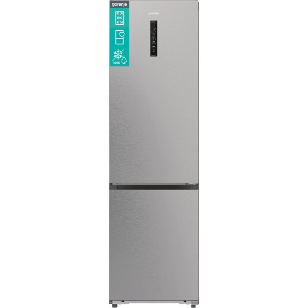 Холодильник з нижн. мороз. камерою Gorenje, 203х66х60см, 2 двері, 283(130)л, А+, Total NF, Зона св-ті, Інвертор, Зовн. Дисп, Wi-Fi, нерж