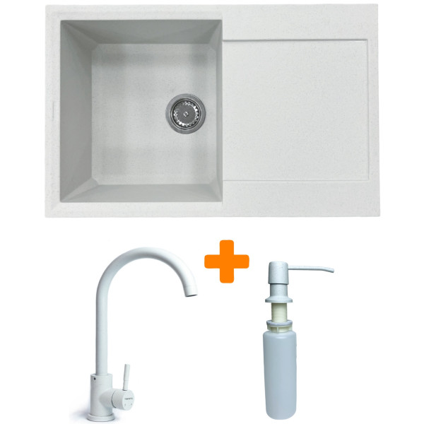 Набір кухонний Adamant Horizon, штучний камінь, прямокут., з крилом, 780х495х230мм, чаша - 1, врізна, Old stone + змішувач та дозатор