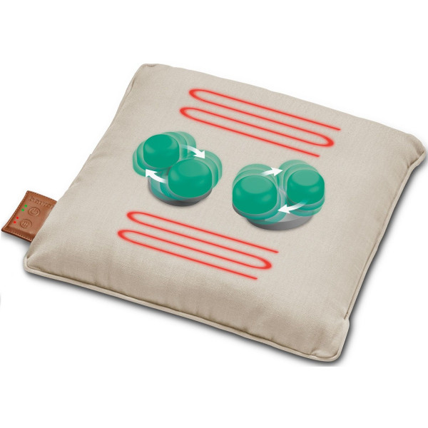 Масажна подушка Beurer для плечей, шиї, спини, ніг, літій- іонний акум., вага - 1,85кг, змінний чохол, бежевий