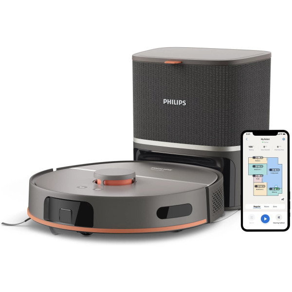 Робот-пилосос Philips Series 5000, h=29.2см, вологе прибирання, конт пил -0.26л, вода -0.27л, автон. робота до 200хв, EPA 10, чорний