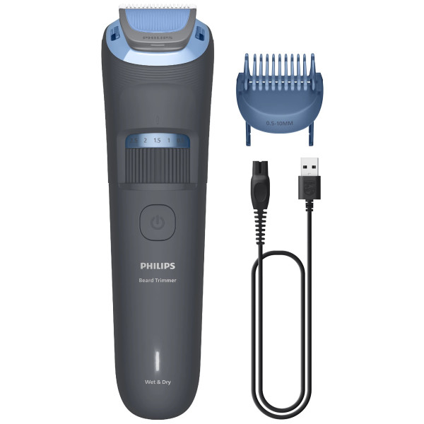 Тример Philips Series 3000, для бороди і вусів, акум., сталь, синій