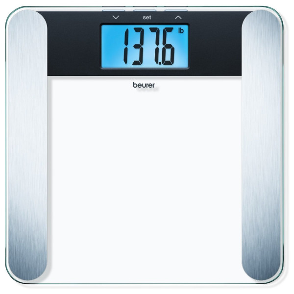 Ваги Beurer підлогові, 180кг, товщина 8мм, великий дисплей, СR2032x2 в комплекті, скло, прозорий