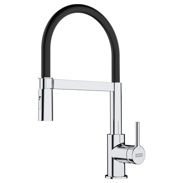 Змішувач для кухні Franke Lina, довж.виливу - 215мм, гнучкий, 1важіль, хром-чорний