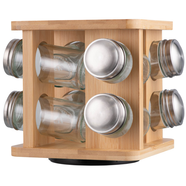 Набір ємностей для спецій на підставці ARDESTO Midori, 9 предметів, 80мл, 19x19x15.5см, бамбук, нержавіюча сталь, скло, пластик