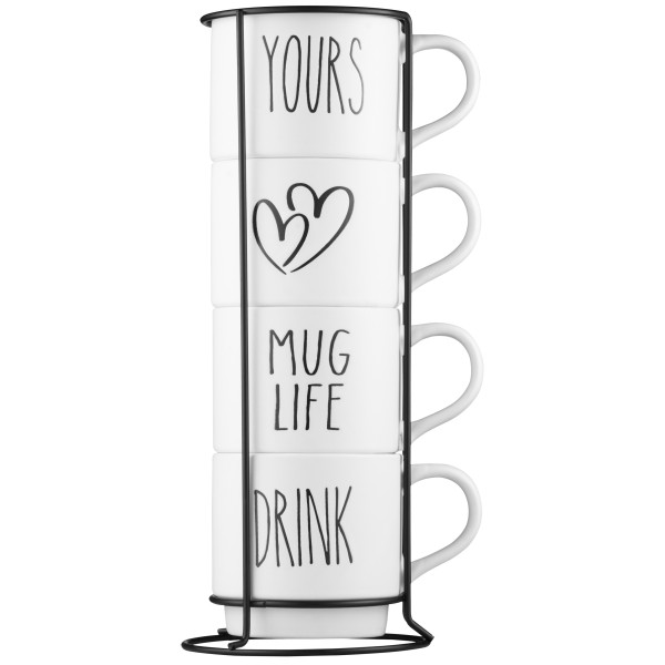 Набір чашок на підставці ARDESTO, 4шт., 320мл, кераміка, метал, білий