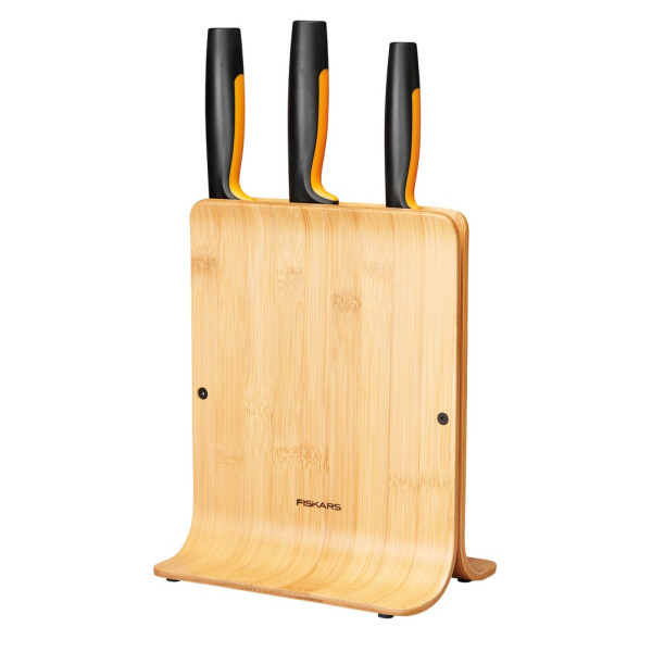 Набір ножів Fiskars Functional Form, бамбукова підставка, 3шт, нержавіюча сталь, пластик, бамбук, чорний