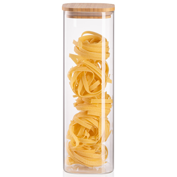 Банка для зберігання ARDESTO Midori, 1300мл, скло, бамбук, квадратна, прозорий