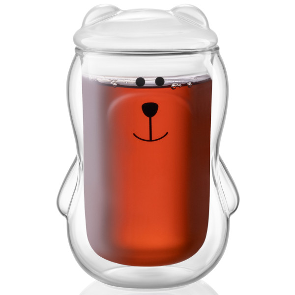 Набір чашок з кришкою з подвійними стінками ARDESTO Animals, 300мл, 2шт, боросилікатне скло, прозорий