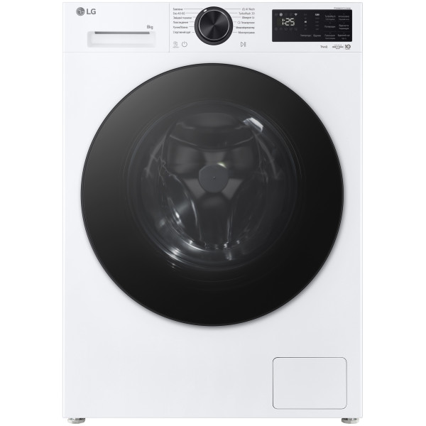 Пральна машина LG фронтальна, 8кг, 1200, A, 48см, дисплей, пара, інвертор, білий