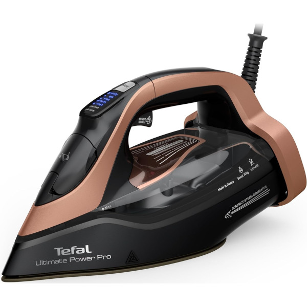 Праска Tefal Ultimate Power Pro, 3200Вт, 350мл, паровий удар -300гр, постійна пара - 85гр, керам. підошва, чорно-золотий