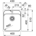 Мийка кухонна Franke Smart, нерж.сталь, прямокутник, без крила, 430х510мм, чаша - 1, монтаж врівень, SRX 210-40 TL, нерж поліров.