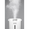 Зволожувач повітря Gorenje ультразвуковий, 20м2, 5л, 500мл/г, електр. кер-ння, верх. залив воды, авт. вимкн, білий
