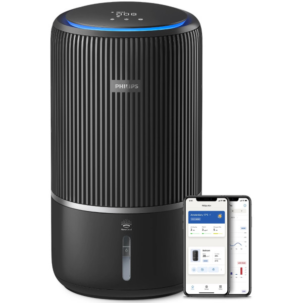 Очисник повітря Philips 2 в 1 PureProtect Water Series 3400, 78м2, 300м3/год, Nano, НЕРА,попередн.,вугільний фільтр, Wi-Fi, датчик якості, температ,вологості, темно-сірий