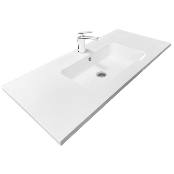 Раковина, умивальник Adamant FLATE, штучний камінь, прямокут., з отвором для змішувача, з отвором для переливу, 1000х450х140мм, накладний, білий