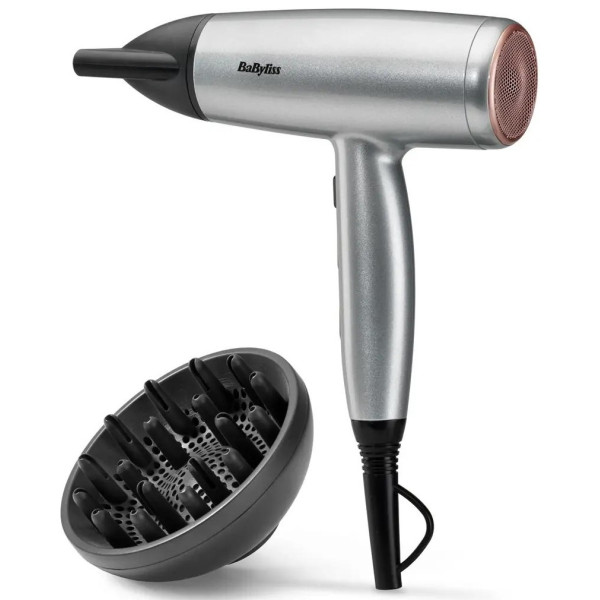 Фен Babyliss Cosmos, 2100Вт, 3 режими, іонізація, хол. обдув, 2 насадки, сірий