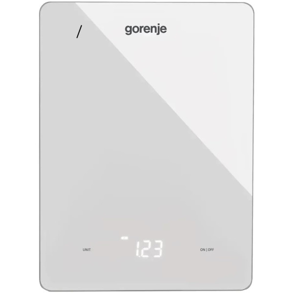Ваги Gorenje кухонні, 10кг, AAAx3 в комплекті, дисплей, скло, білий