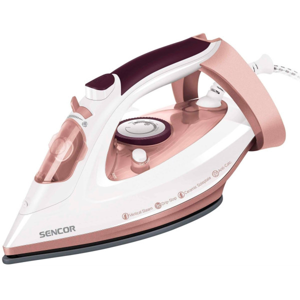 Праска Sencor, 3100Вт, 280мл, паровий удар -170гр, постійна пара - 35гр, керам. підошва, білий-золото